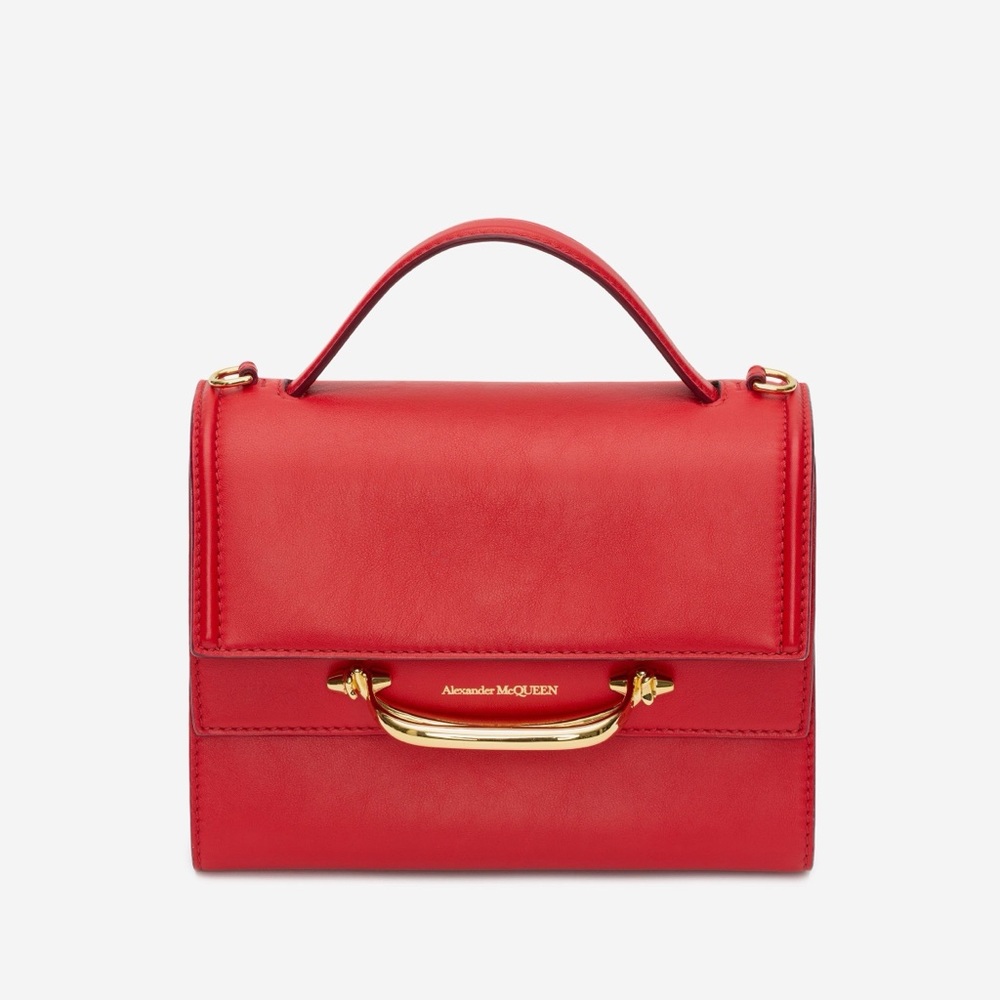 Alexander McQueen Red Leather Top-Handle Satchel with Gold Hardware